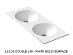 Plan vasque double lavabo circulaire ⦰ 30 cm sur mesure Largeur 100 à 201 x P 40 à 51 cm Finition lisse 10 couleurs au choix, Anti bactérien Résine Akrytan® Livraison Offerte.